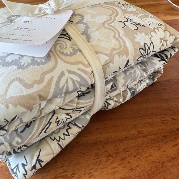Pottery Barn Celeste Damask Cotton Percale Sham King Set of 2 Neutral Floral NEW - Picture 3 of 7
